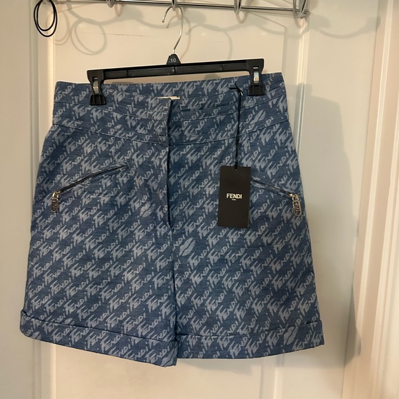 Fendi Denim Blue Patterned Fabric